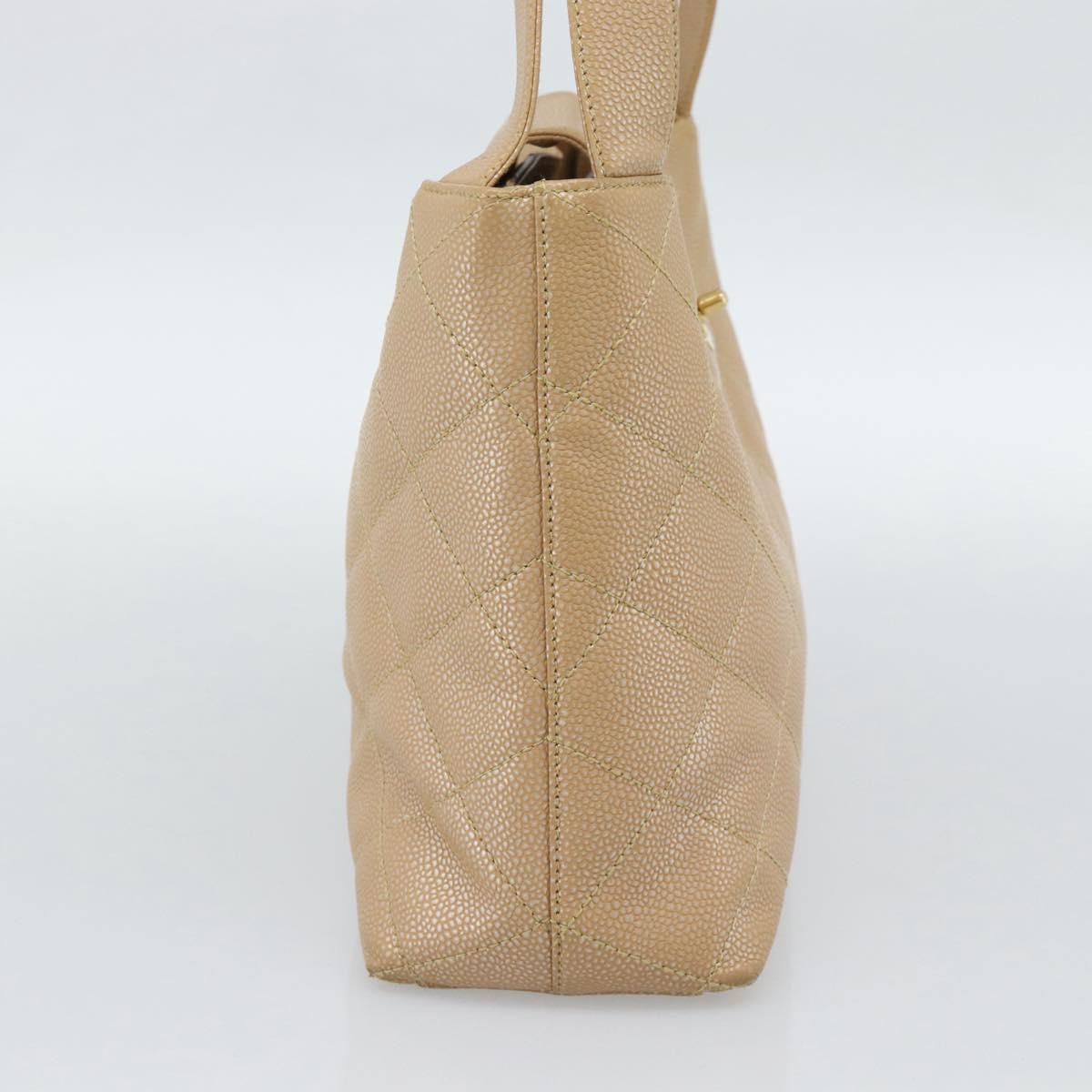CHANEL Matelasse Caviar Skin Shoulder Bag Beige Gold CC Auth 187987M