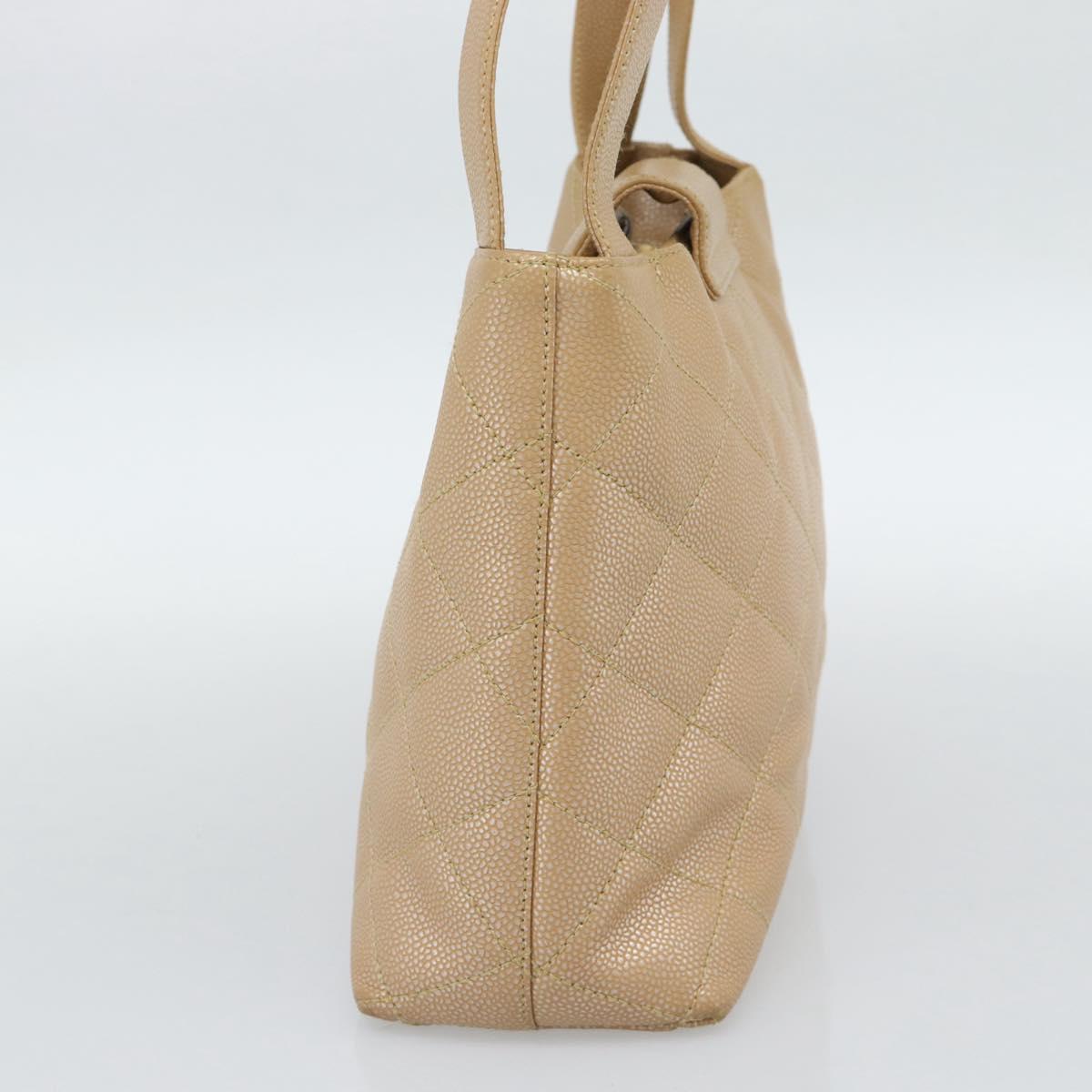 CHANEL Matelasse Caviar Skin Shoulder Bag Beige Gold CC Auth 187987M