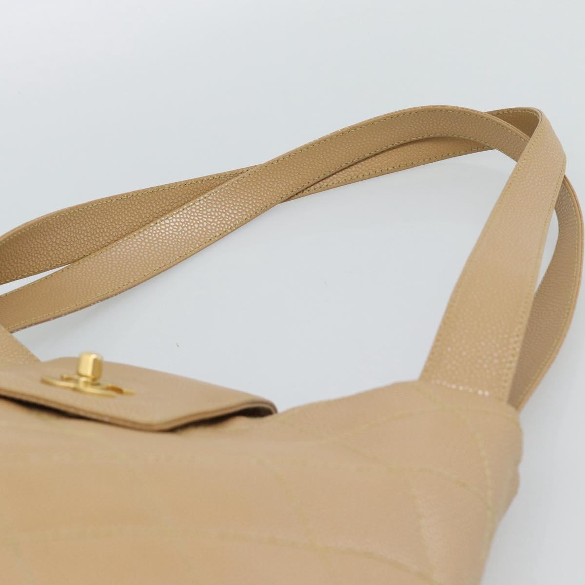 CHANEL Matelasse Caviar Skin Shoulder Bag Beige Gold CC Auth 187987M