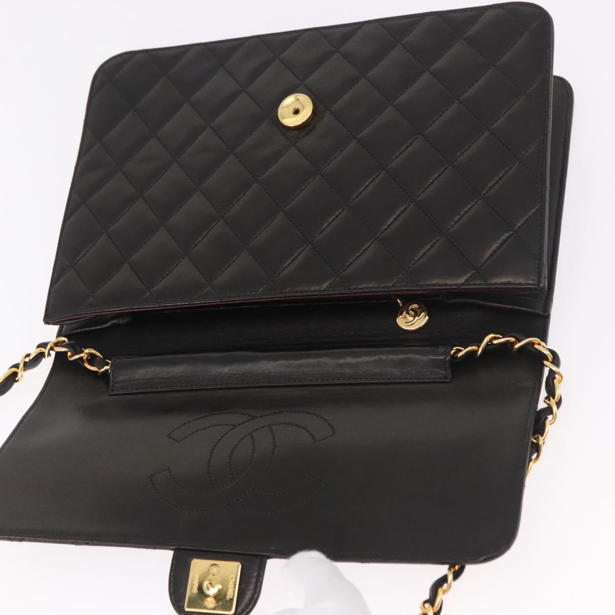 CHANEL Matelasse Lamb Skin Chain Shoulder Bag Black Gold CC Auth 187988M