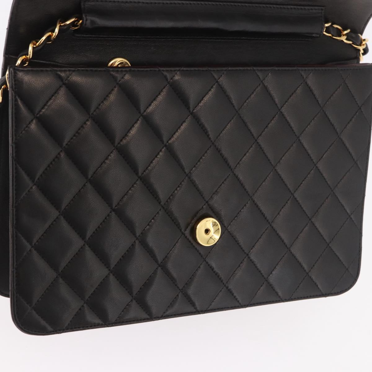 CHANEL Matelasse Lamb Skin Chain Shoulder Bag Black Gold CC Auth 187988M