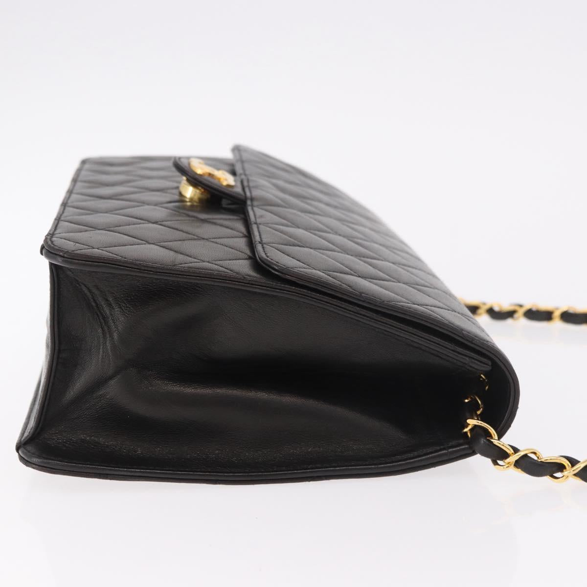 CHANEL Matelasse Lamb Skin Chain Shoulder Bag Black Gold CC Auth 187988M