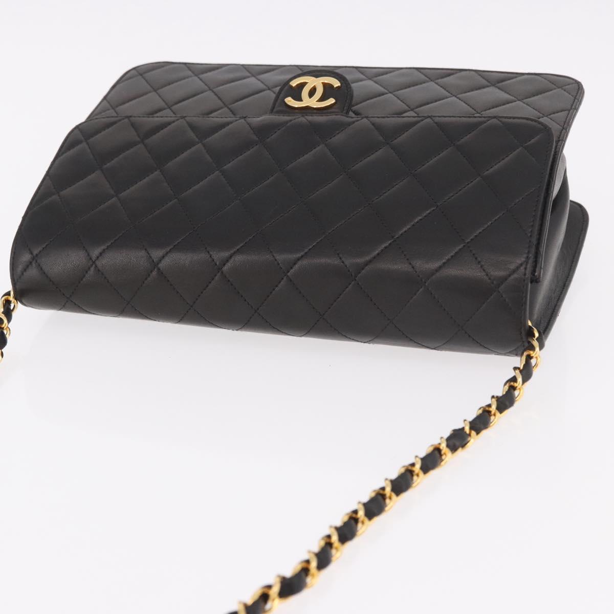 CHANEL Matelasse Lamb Skin Chain Shoulder Bag Black Gold CC Auth 187988M