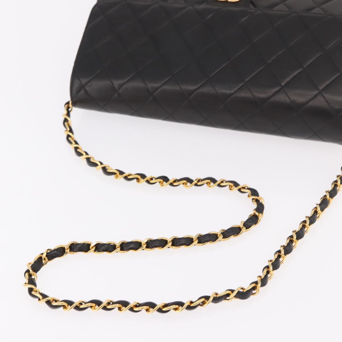CHANEL Matelasse Lamb Skin Chain Shoulder Bag Black Gold CC Auth 187988M