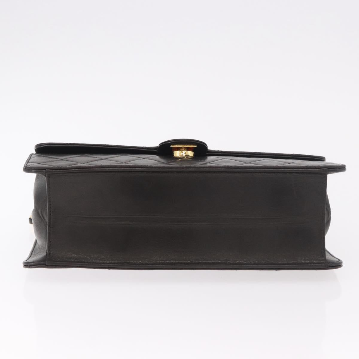CHANEL Matelasse Lamb Skin Chain Shoulder Bag Black Gold CC Auth 187988M
