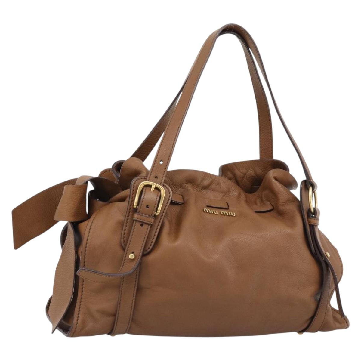 Miu Miu Leather Tote Bag Brown Auth 187989V