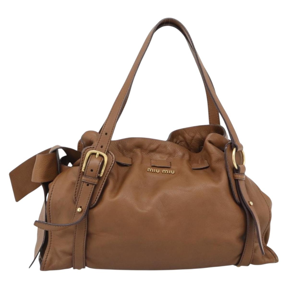 Miu Miu Leather Tote Bag Brown Auth 187989V