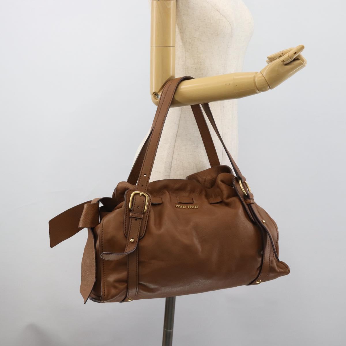 Miu Miu Leather Tote Bag Brown Auth 187989V