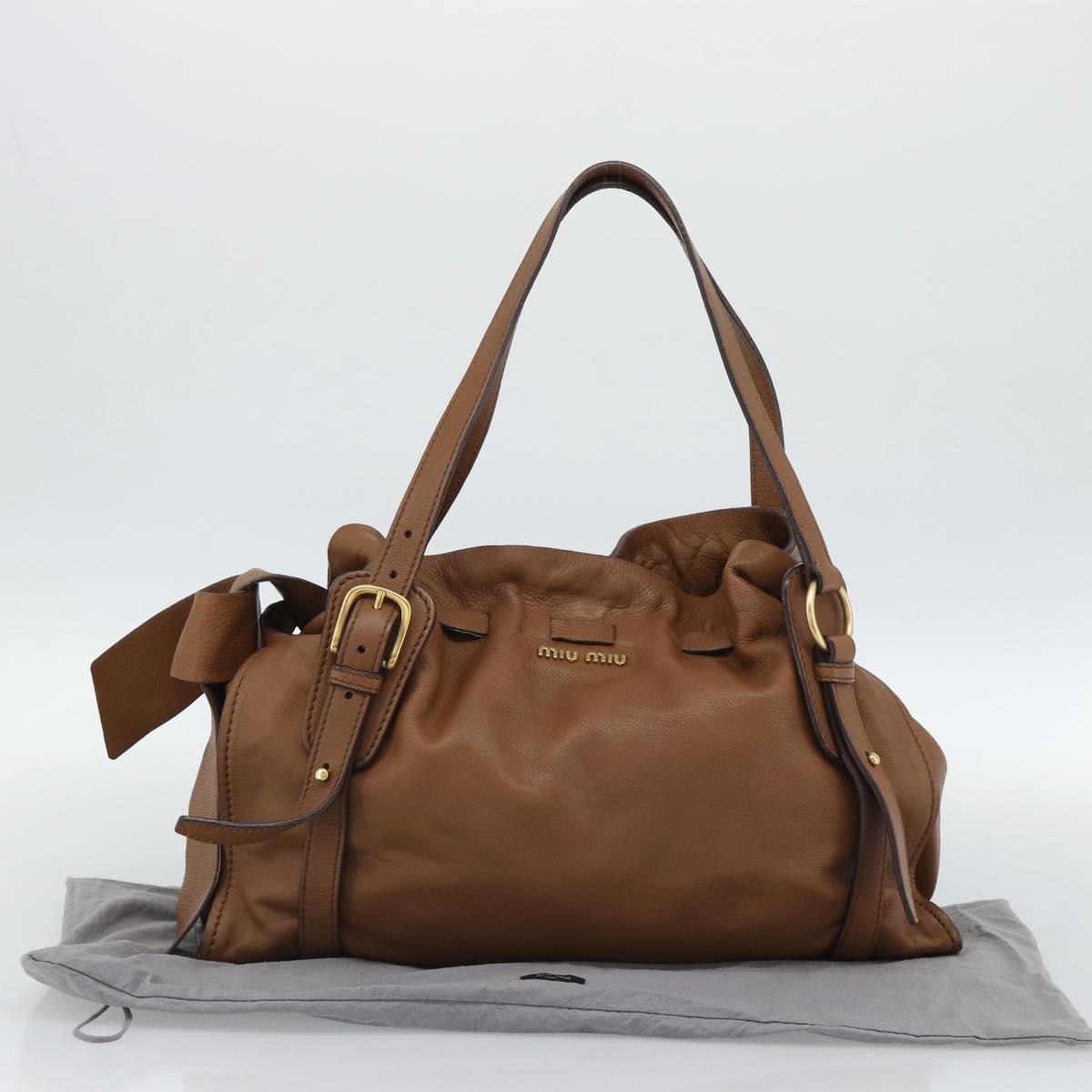 Miu Miu Leather Tote Bag Brown Auth 187989V