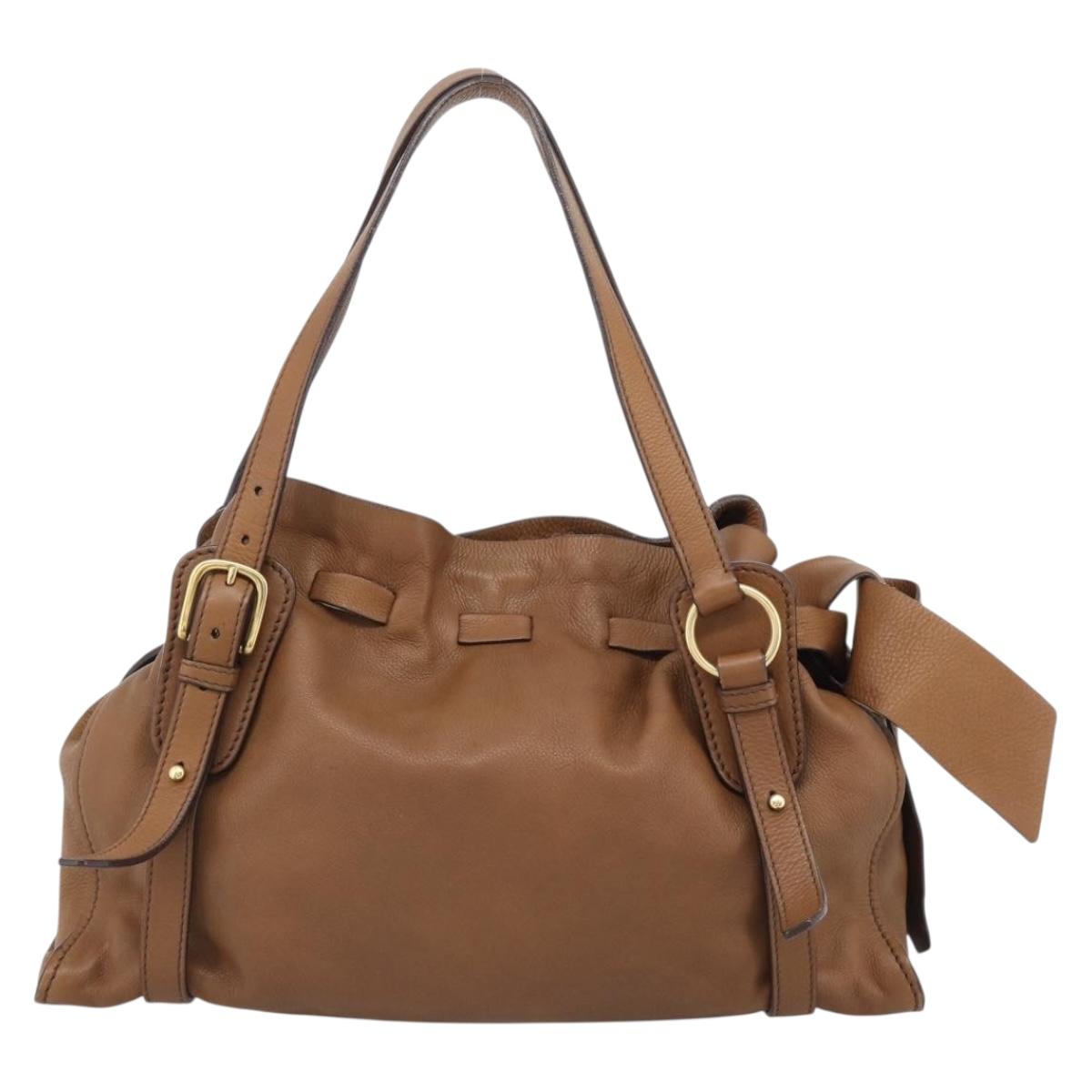 Miu Miu Leather Tote Bag Brown Auth 187989V