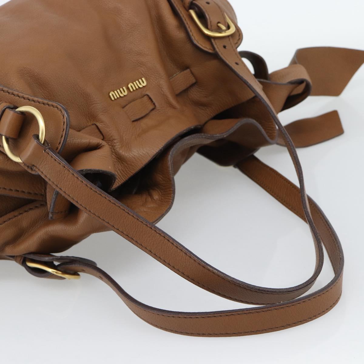 Miu Miu Leather Tote Bag Brown Auth 187989V