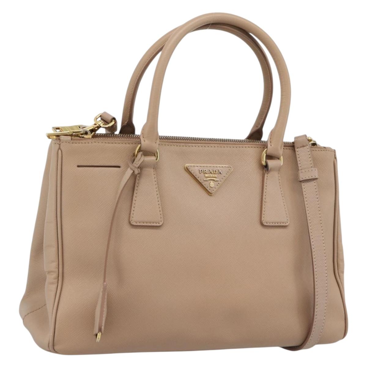 PRADA Galleria Hand Bag Saffiano 2way Pink Gold Auth 187991A