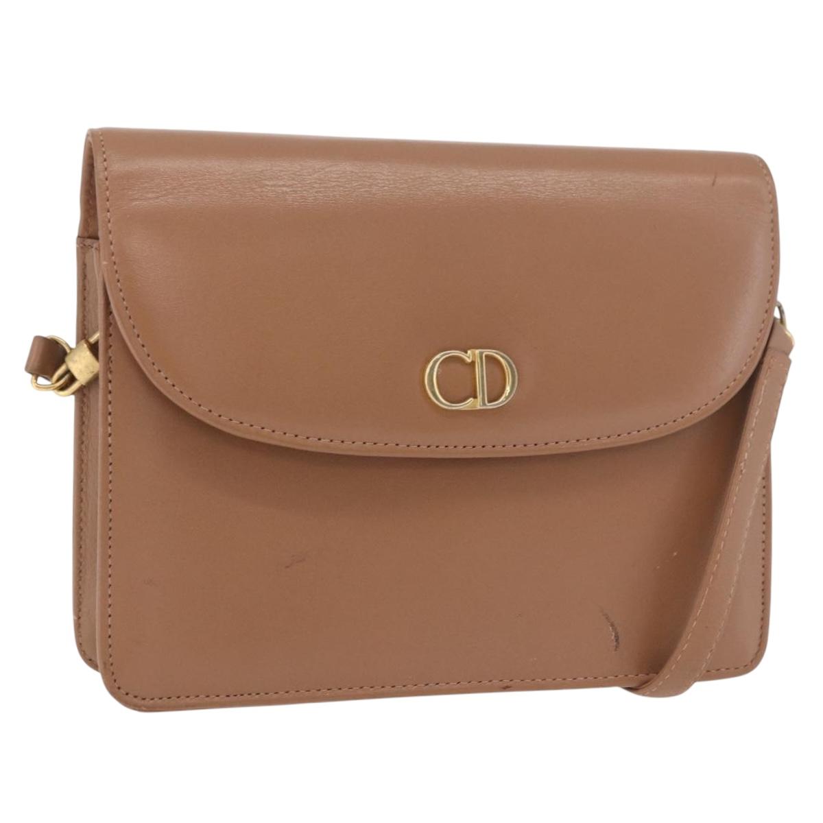 Christian Dior Shoulder Bag Leather Beige Gold Auth 187992