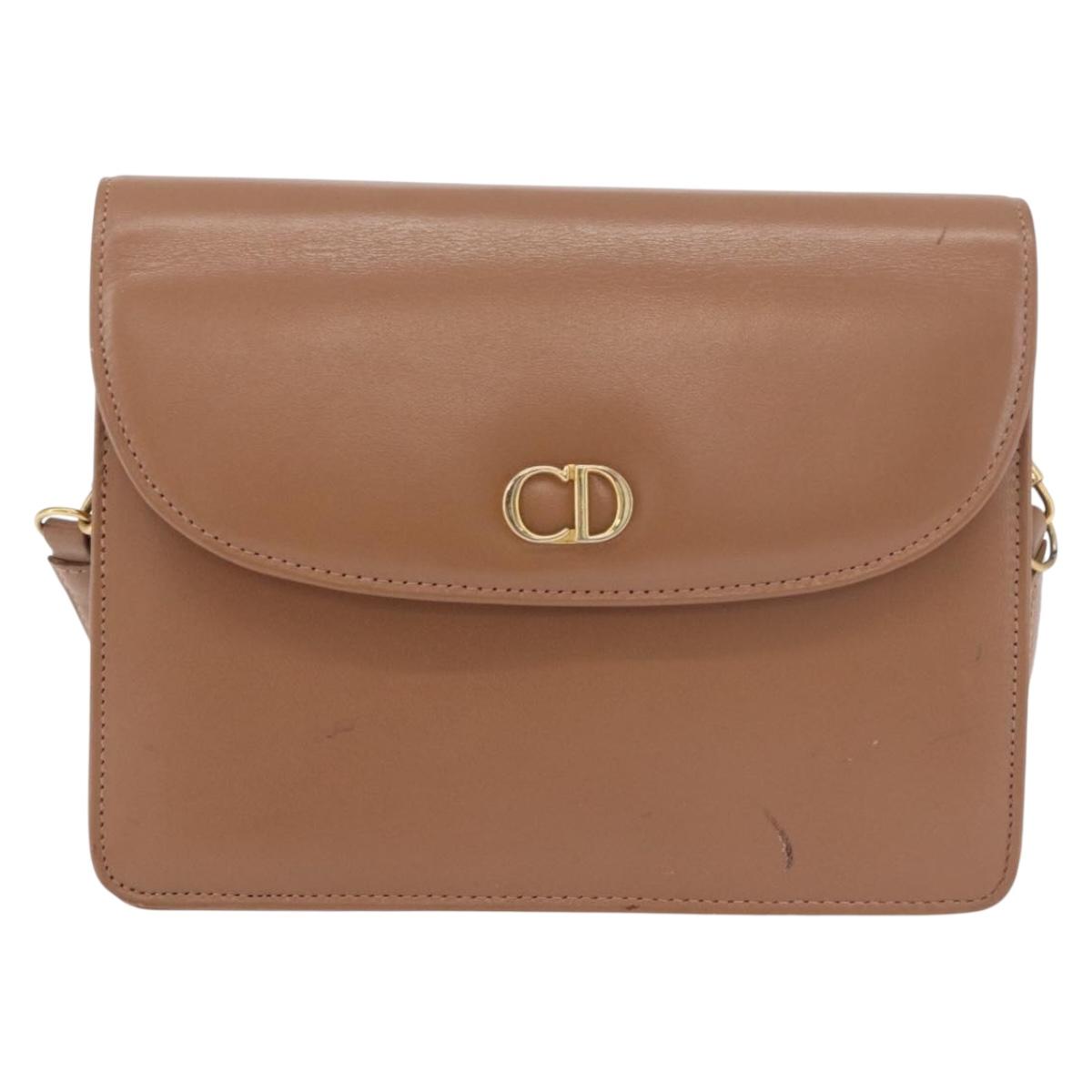 Christian Dior Shoulder Bag Leather Beige Gold Auth 187992