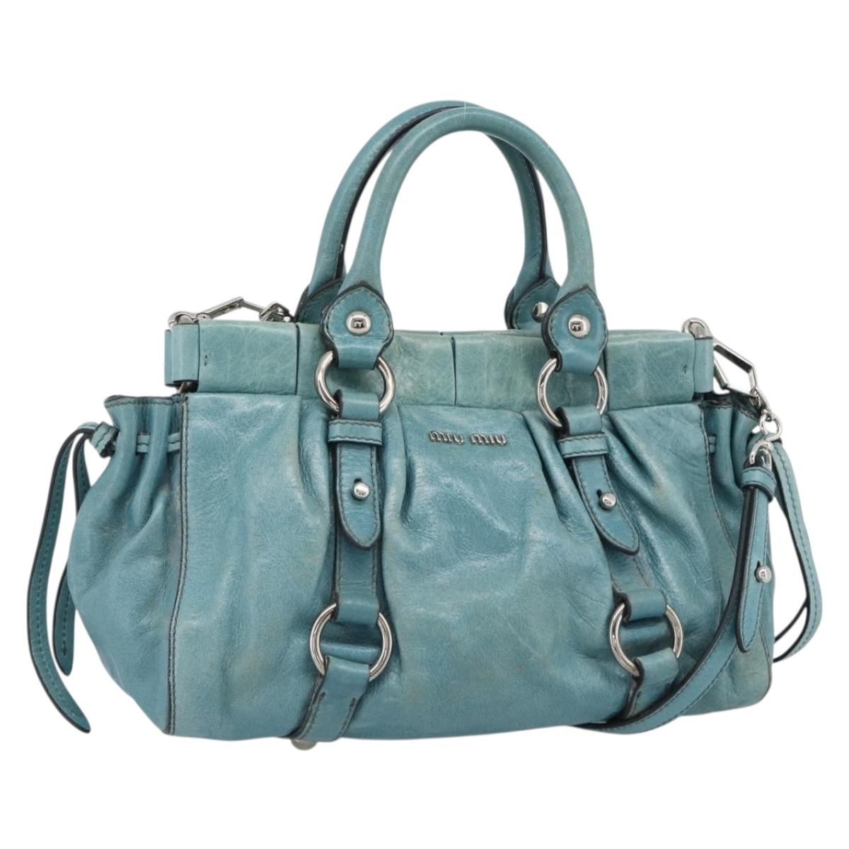 Miu Miu Hand Bag Leather 2way Blue Silver Auth 187993A