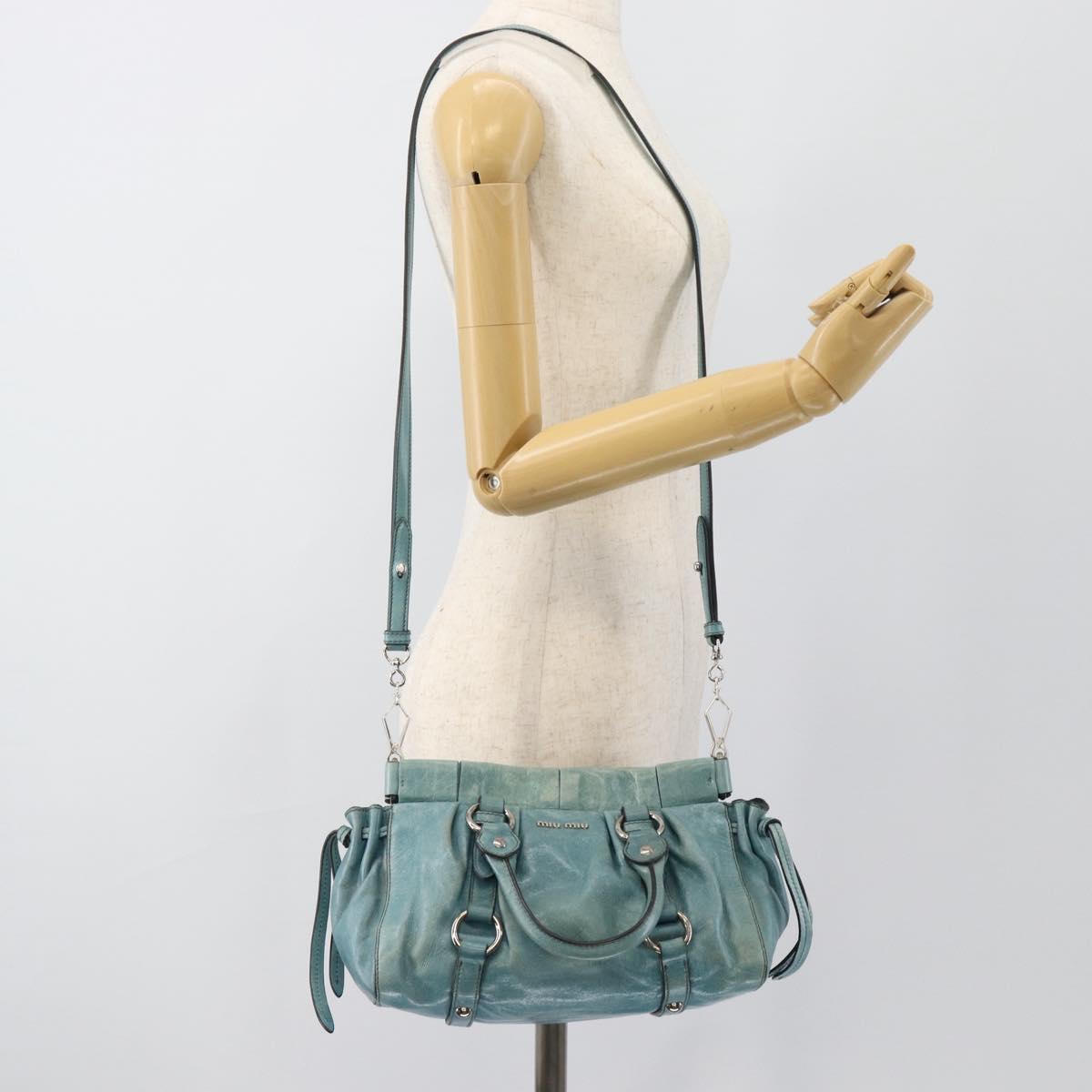 Miu Miu Hand Bag Leather 2way Blue Silver Auth 187993A
