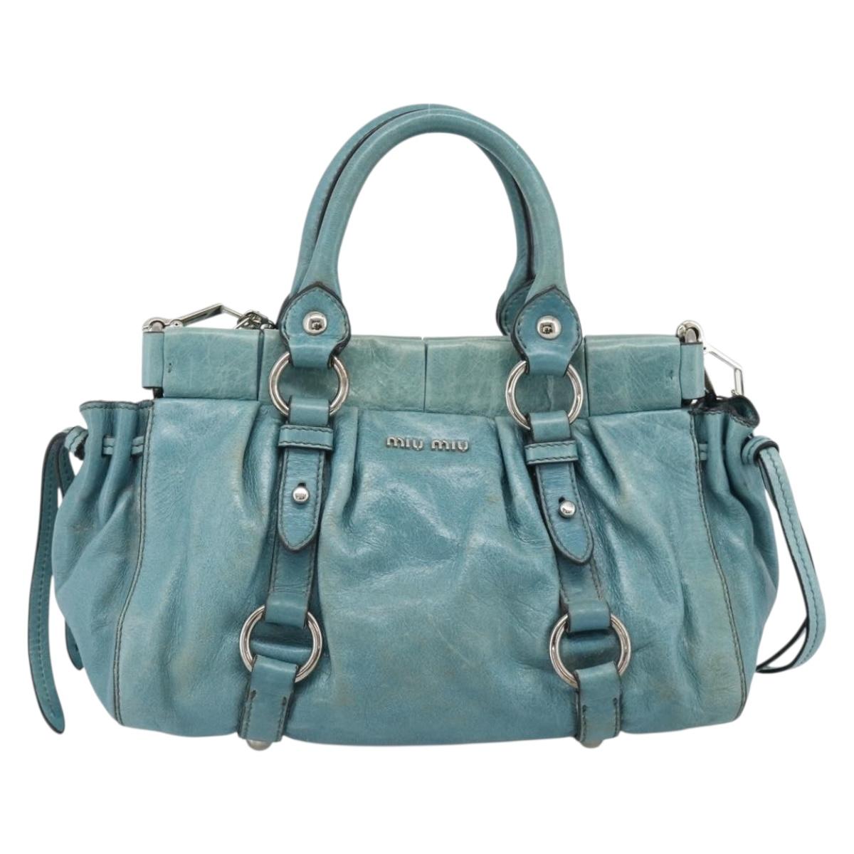 Miu Miu Hand Bag Leather 2way Blue Silver Auth 187993A