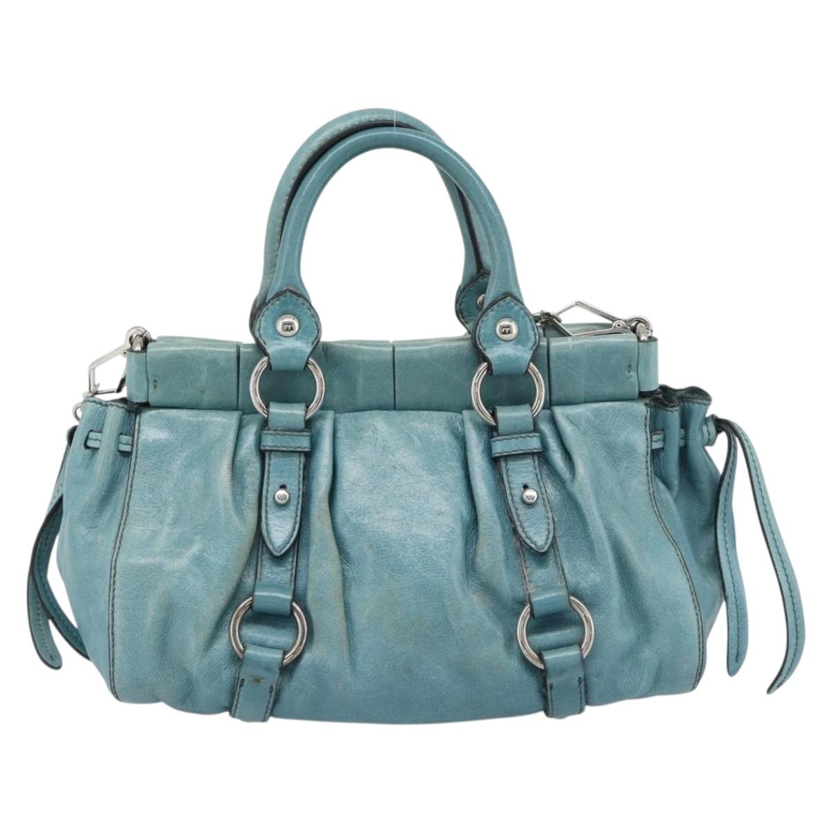 Miu Miu Hand Bag Leather 2way Blue Silver Auth 187993A