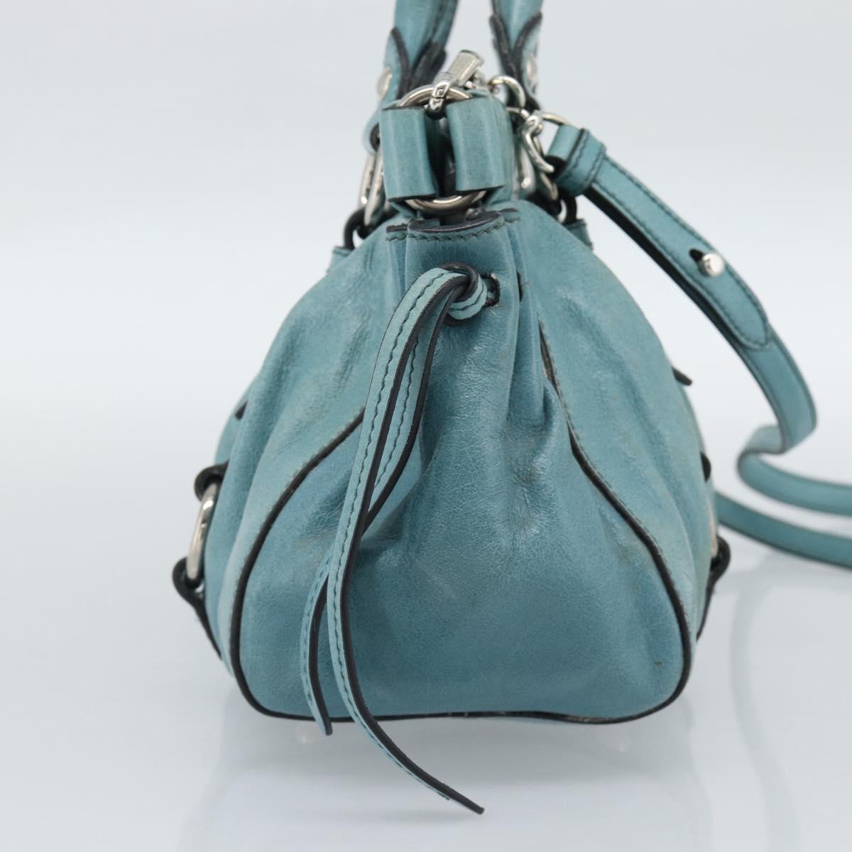 Miu Miu Hand Bag Leather 2way Blue Silver Auth 187993A