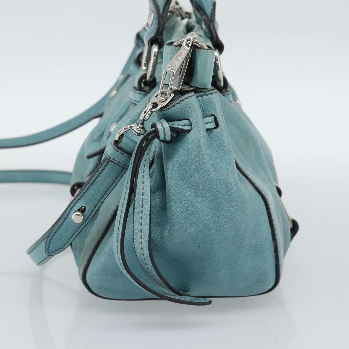 Miu Miu Hand Bag Leather 2way Blue Silver Auth 187993A