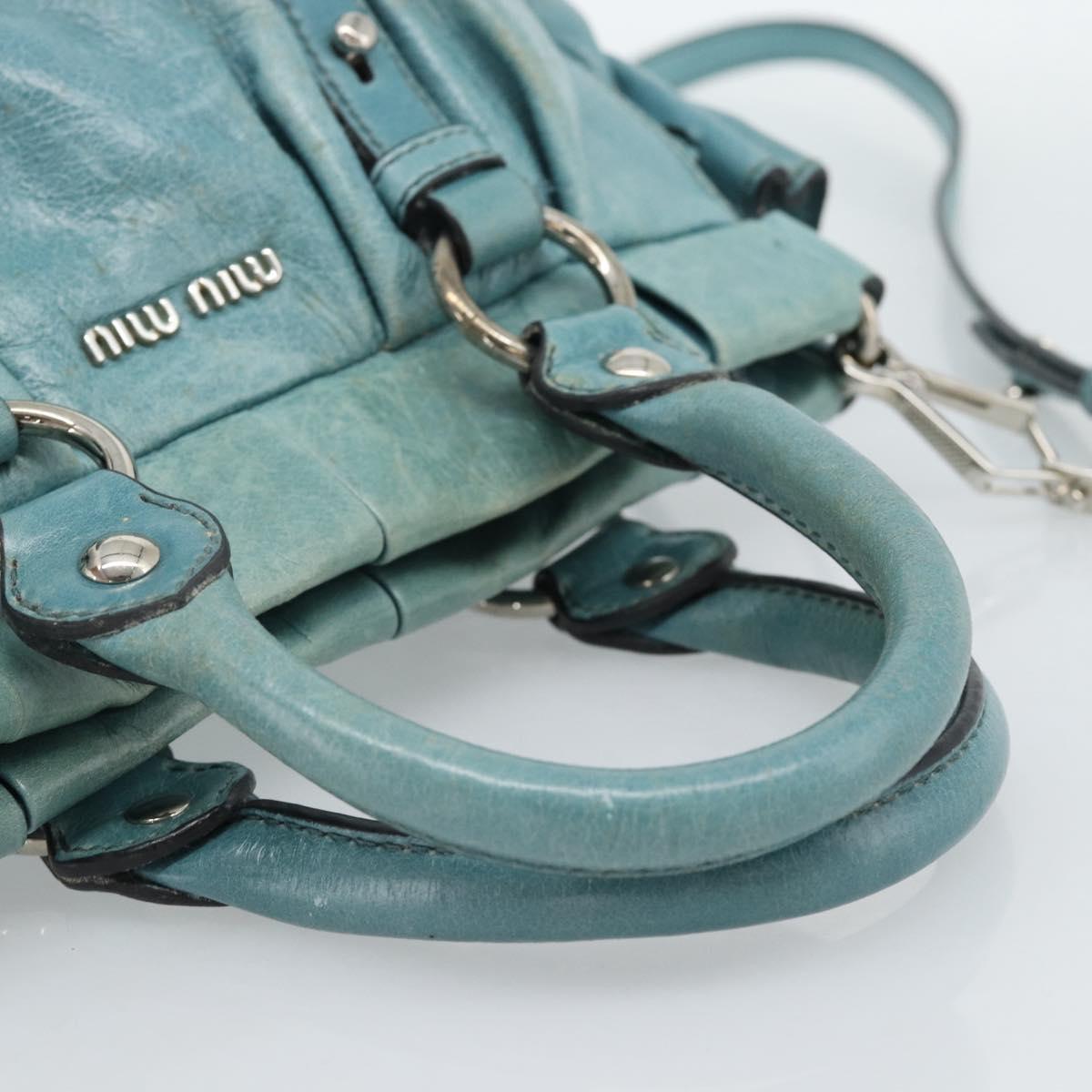 Miu Miu Hand Bag Leather 2way Blue Silver Auth 187993A