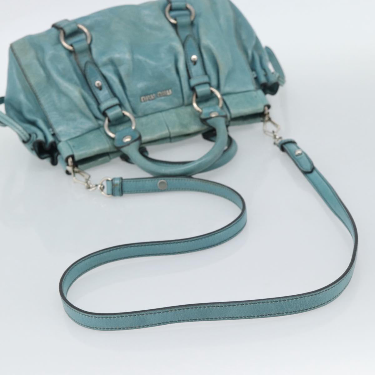 Miu Miu Hand Bag Leather 2way Blue Silver Auth 187993A