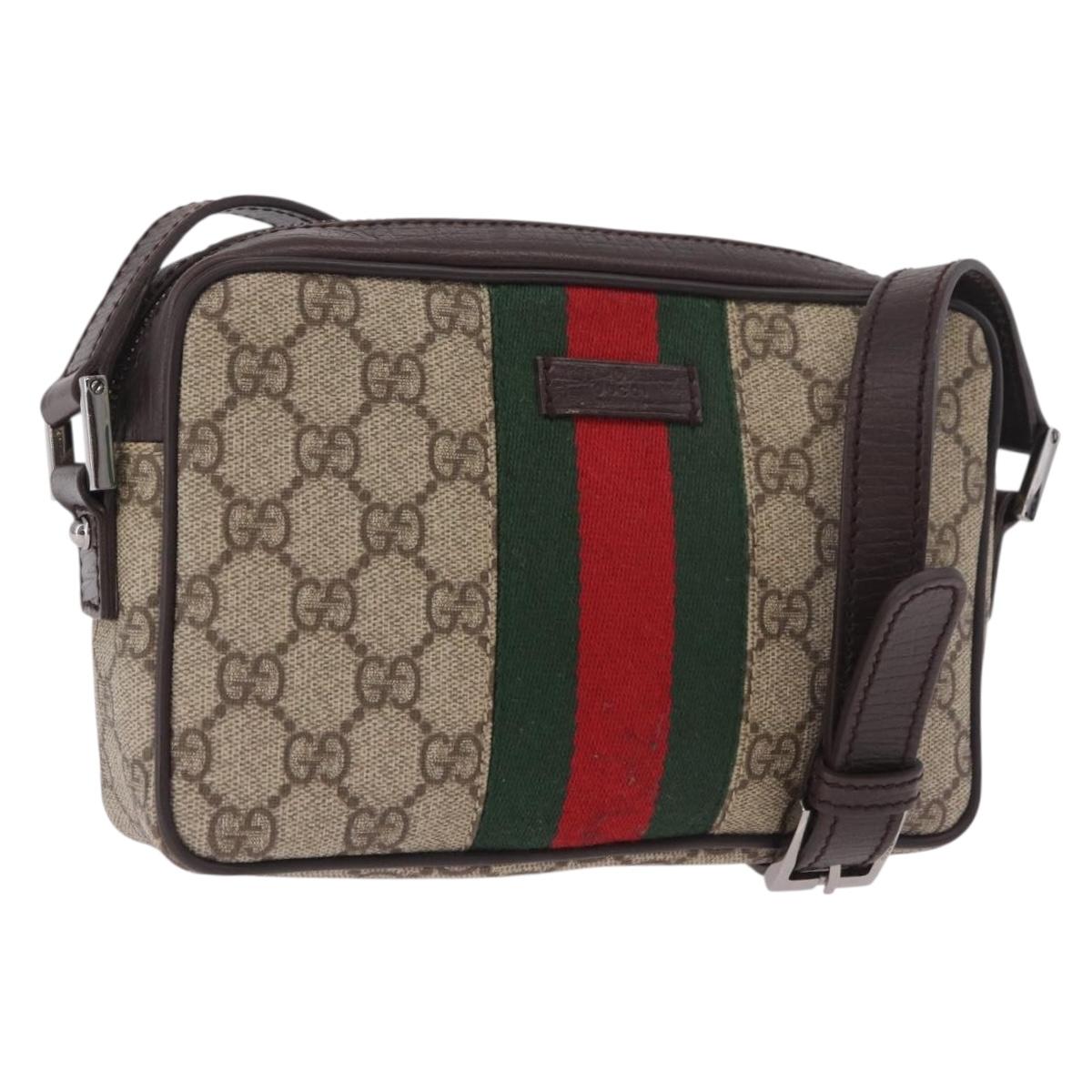GUCCI GG Supreme Shoulder Bag PVC Beige Silver 162910 Auth 187994V