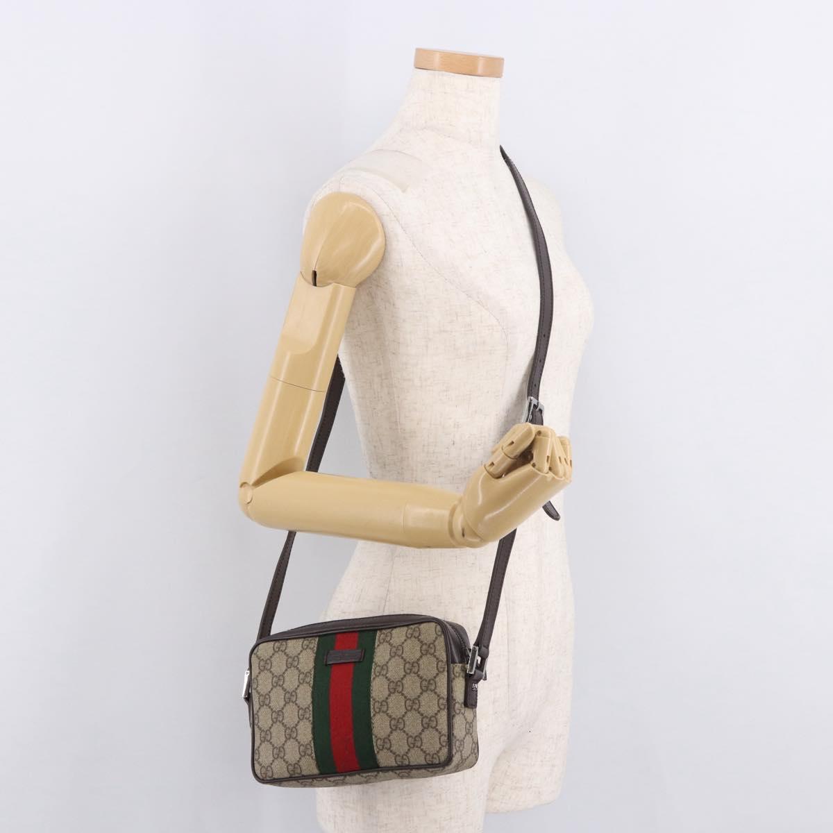 GUCCI GG Supreme Shoulder Bag PVC Beige Silver 162910 Auth 187994V