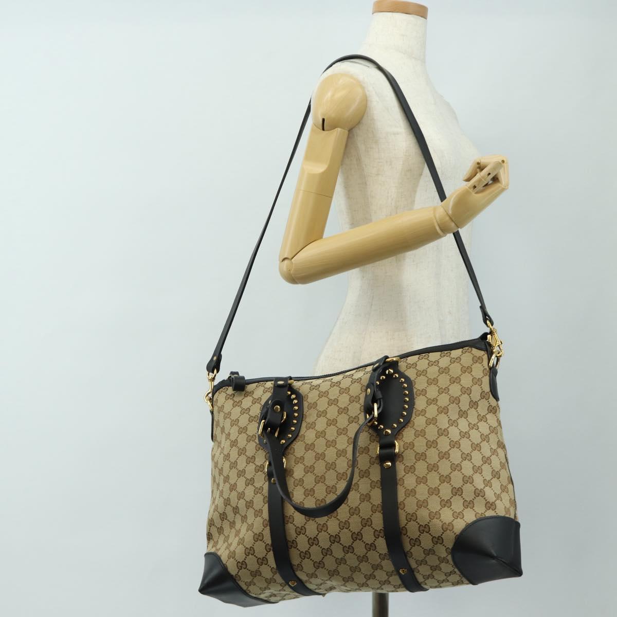 GUCCI GG Canvas Tote Bag 2way Beige Gold 296875 Auth 187995V