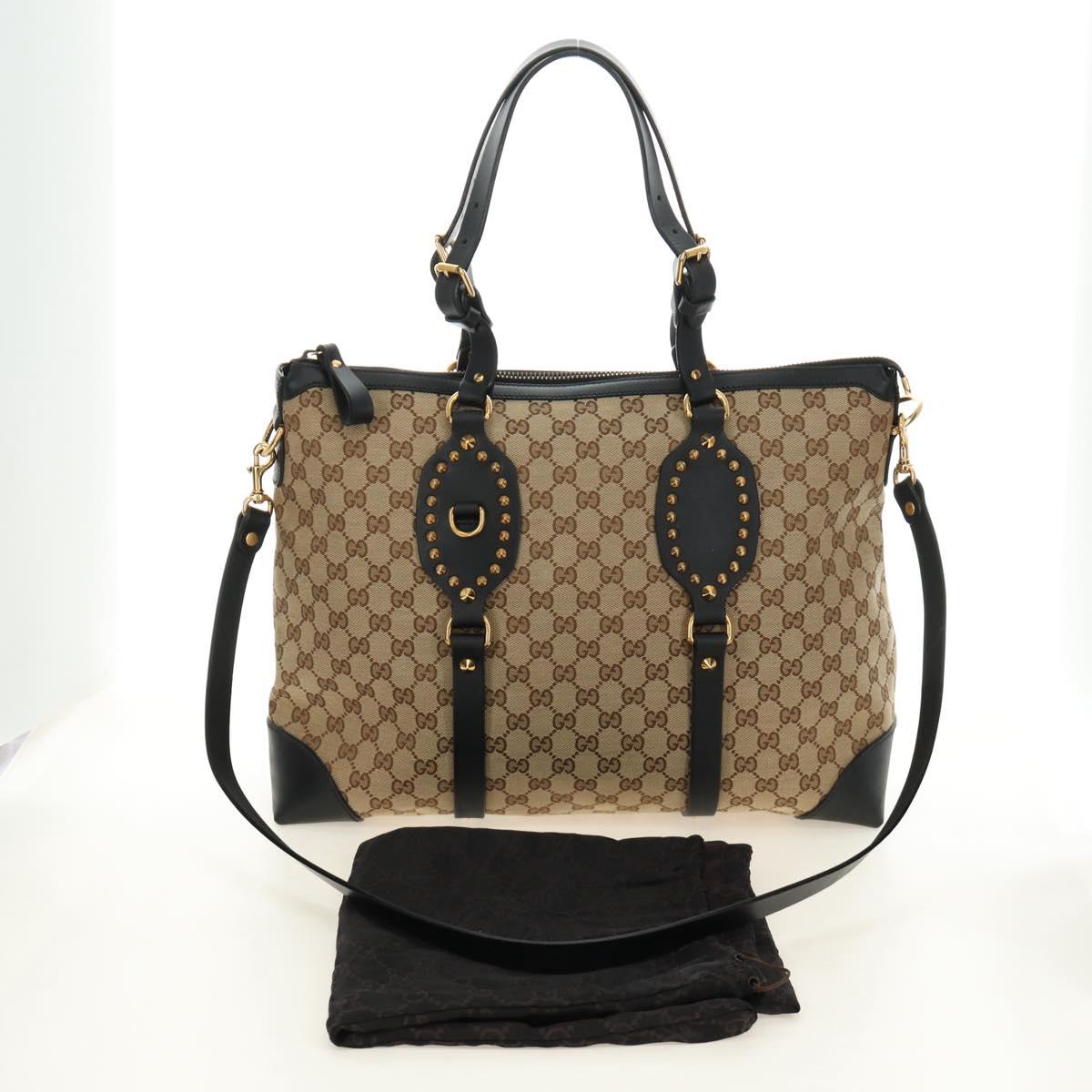 GUCCI GG Canvas Tote Bag 2way Beige Gold 296875 Auth 187995V