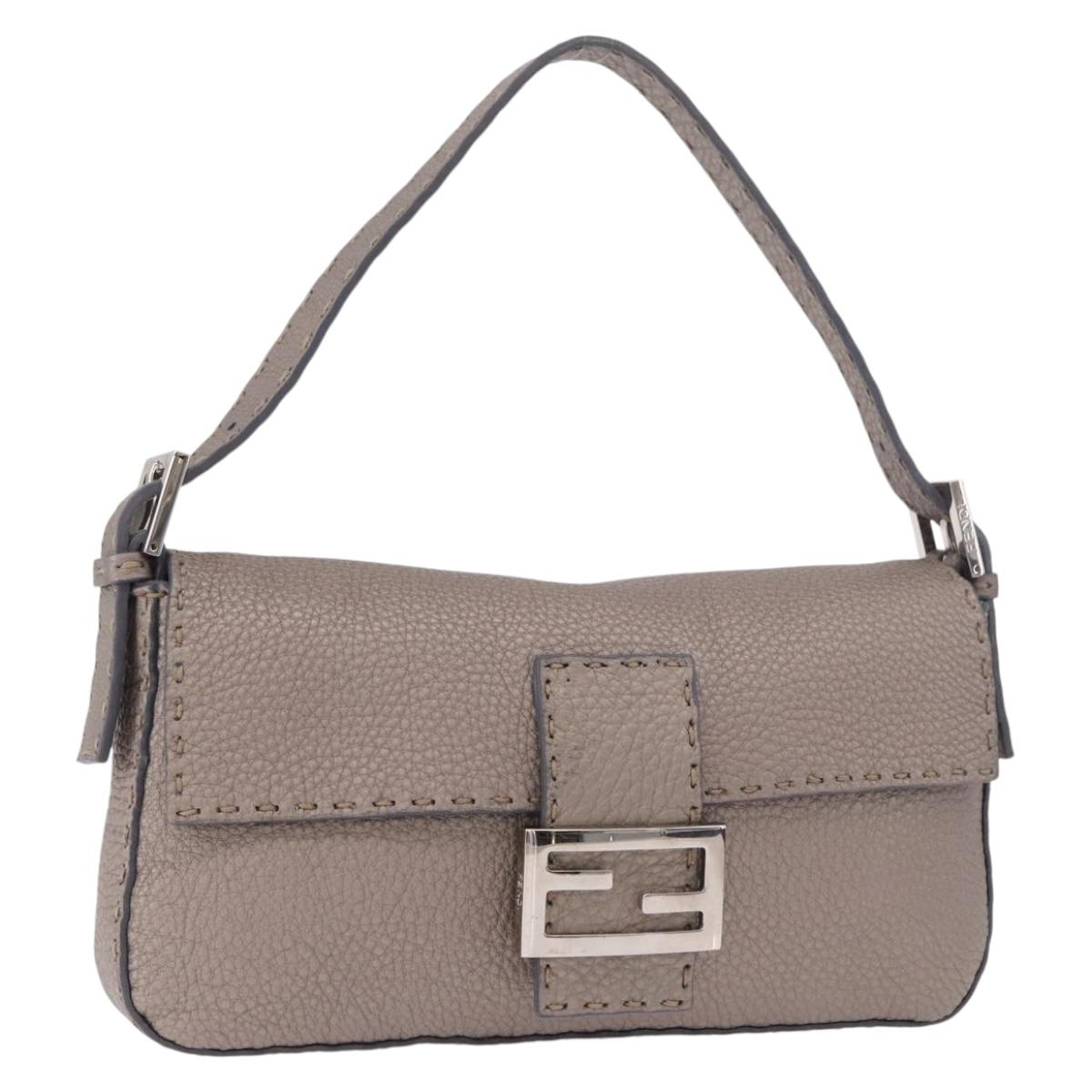 FENDI Celeria Mamma Baguette Shoulder Bag Leather Gray 8BR101 Auth 187996SAM
