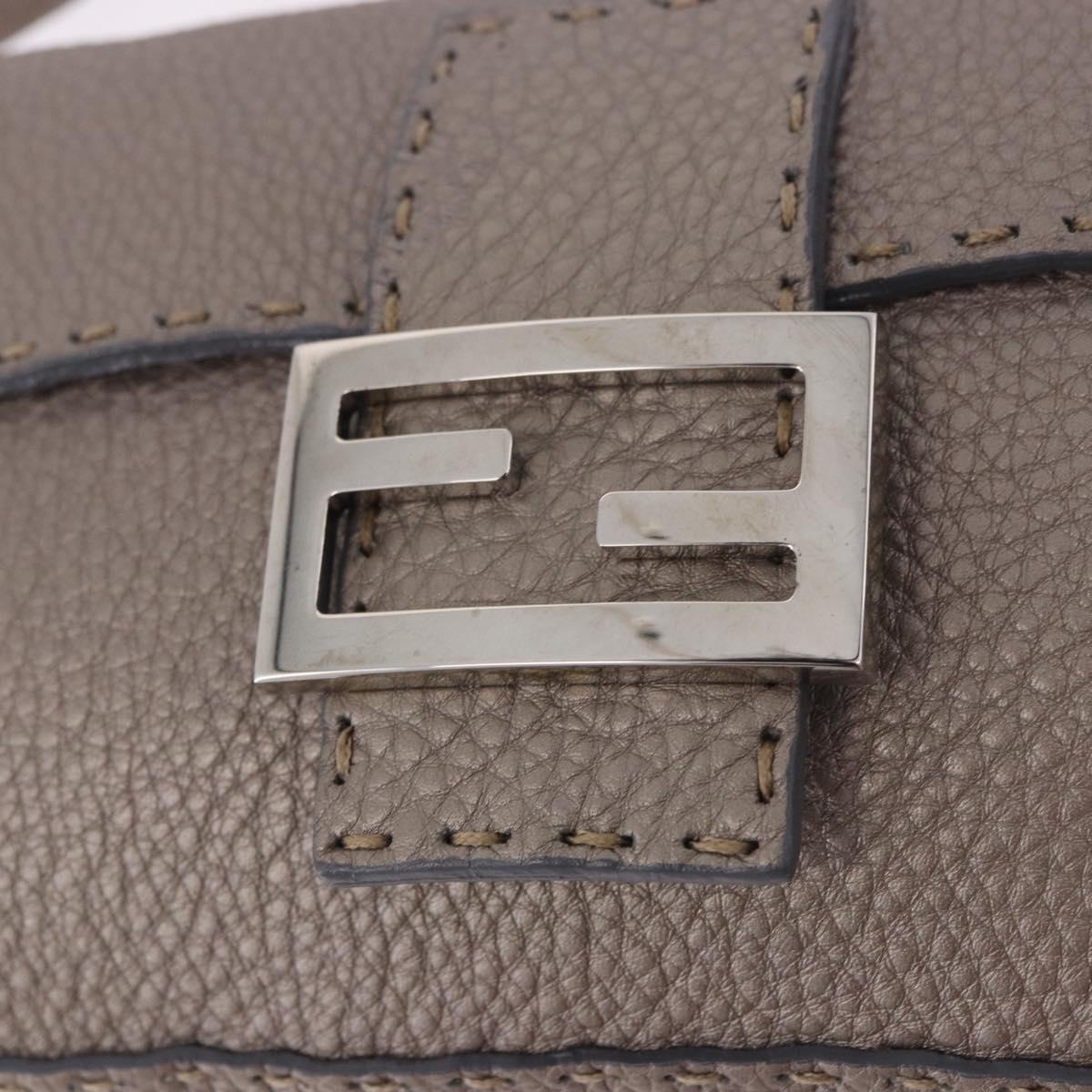 FENDI Celeria Mamma Baguette Shoulder Bag Leather Gray 8BR101 Auth 187996SAM
