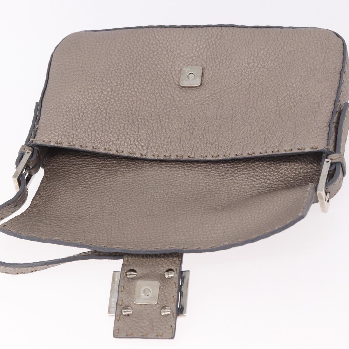 FENDI Celeria Mamma Baguette Shoulder Bag Leather Gray 8BR101 Auth 187996SAM