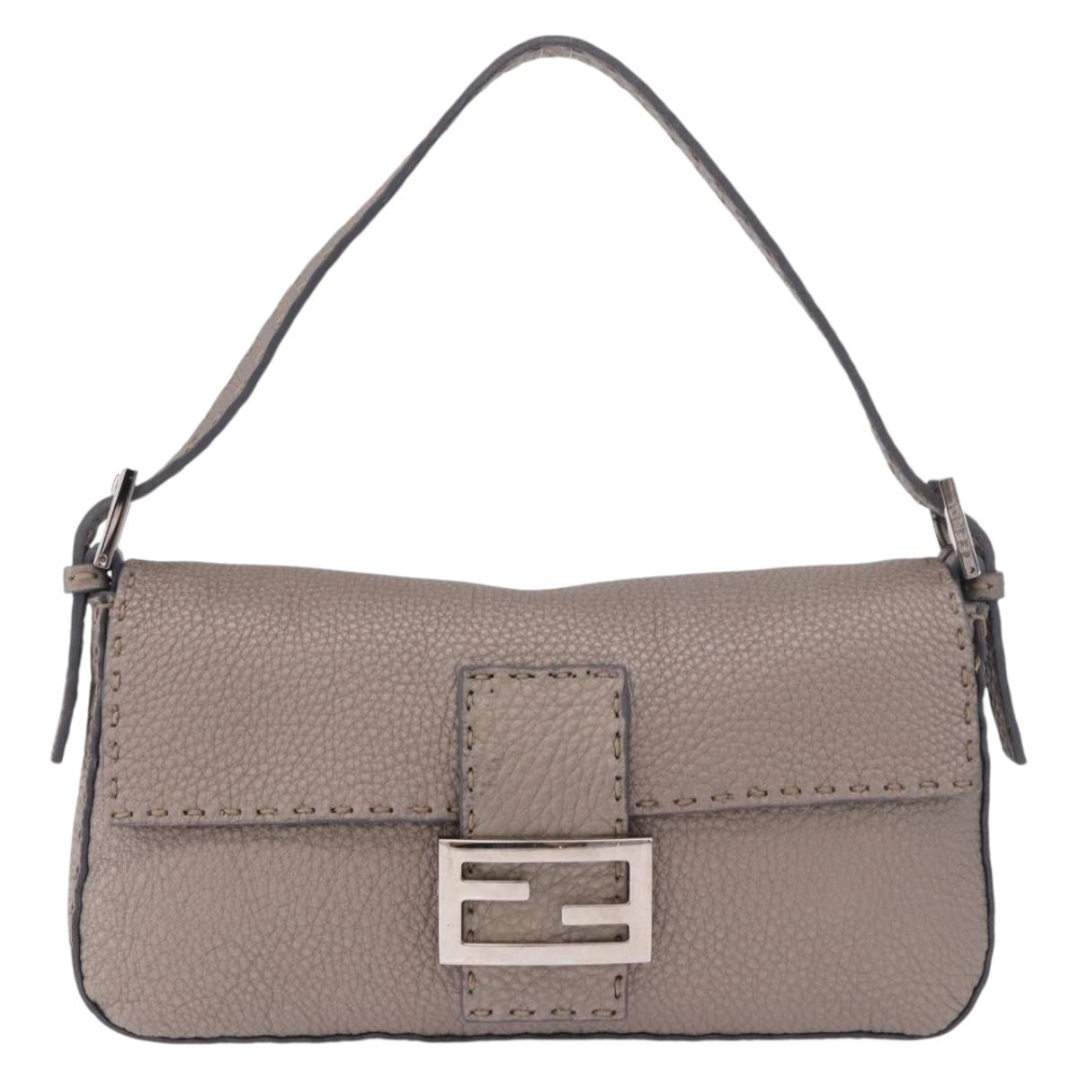 FENDI Celeria Mamma Baguette Shoulder Bag Leather Gray 8BR101 Auth 187996SAM