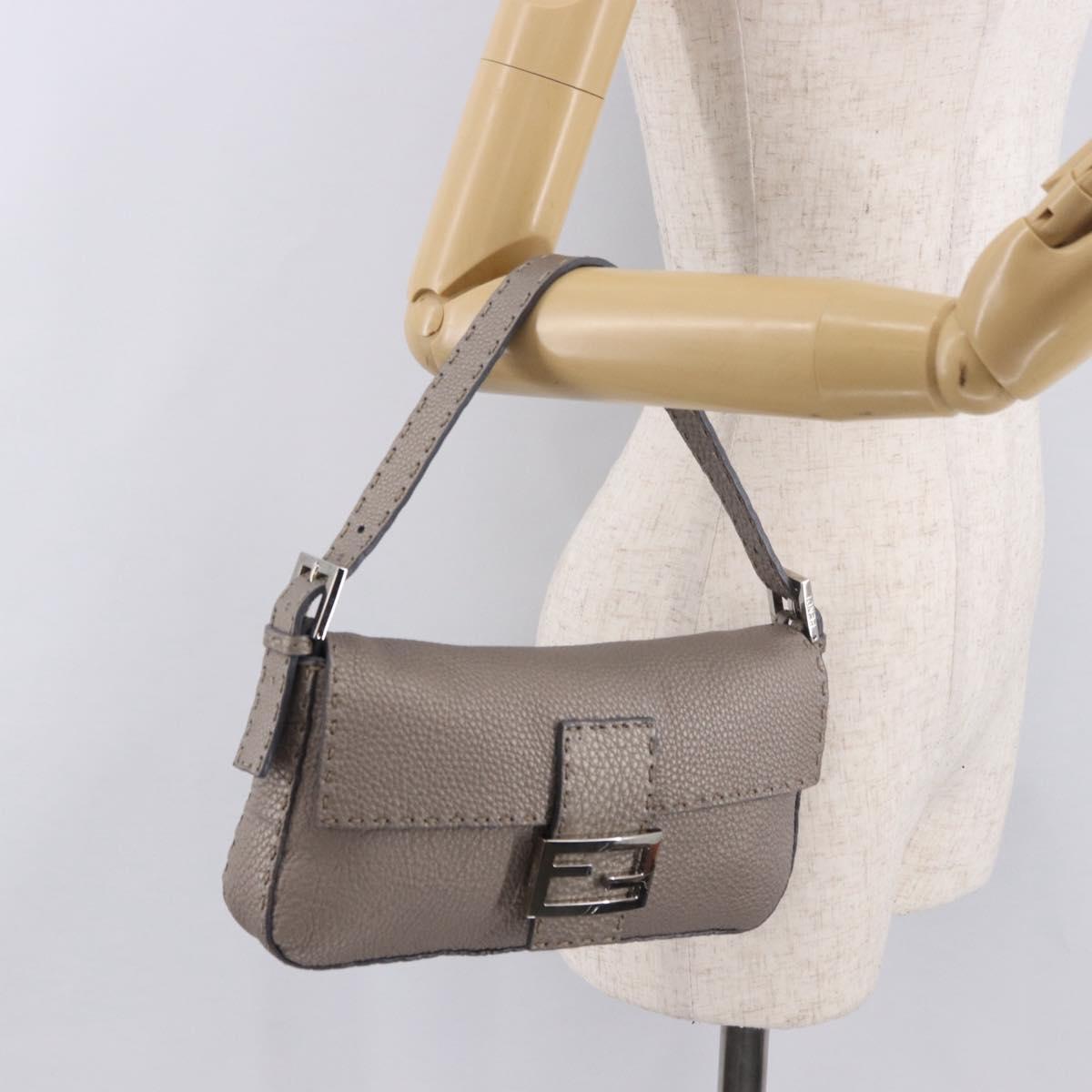 FENDI Celeria Mamma Baguette Shoulder Bag Leather Gray 8BR101 Auth 187996SAM