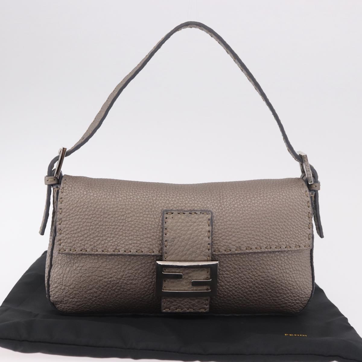 FENDI Celeria Mamma Baguette Shoulder Bag Leather Gray 8BR101 Auth 187996SAM