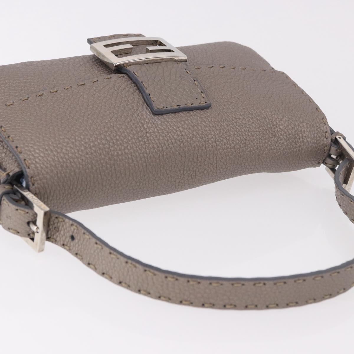 FENDI Celeria Mamma Baguette Shoulder Bag Leather Gray 8BR101 Auth 187996SAM