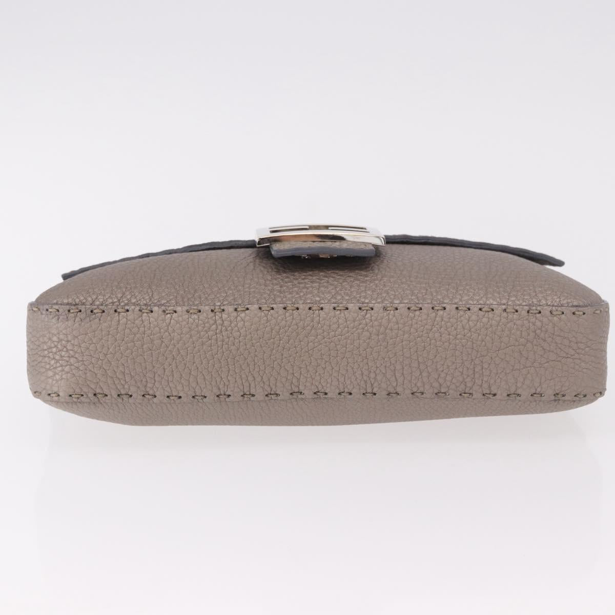 FENDI Celeria Mamma Baguette Shoulder Bag Leather Gray 8BR101 Auth 187996SAM