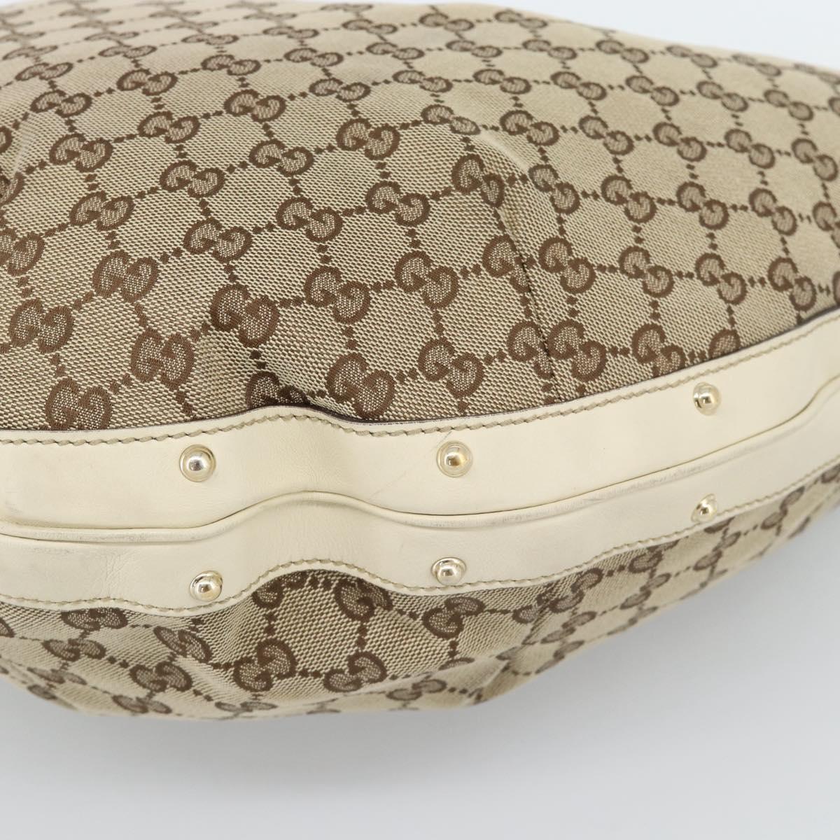 GUCCI GG Canvas Horsebit Shoulder Bag Beige Gold Auth 187999V