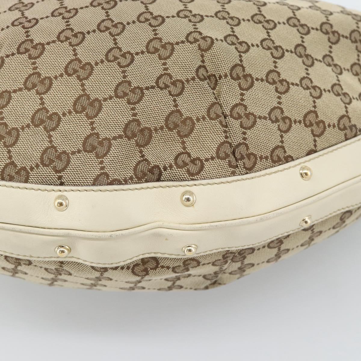 GUCCI GG Canvas Horsebit Shoulder Bag Beige Gold Auth 187999V