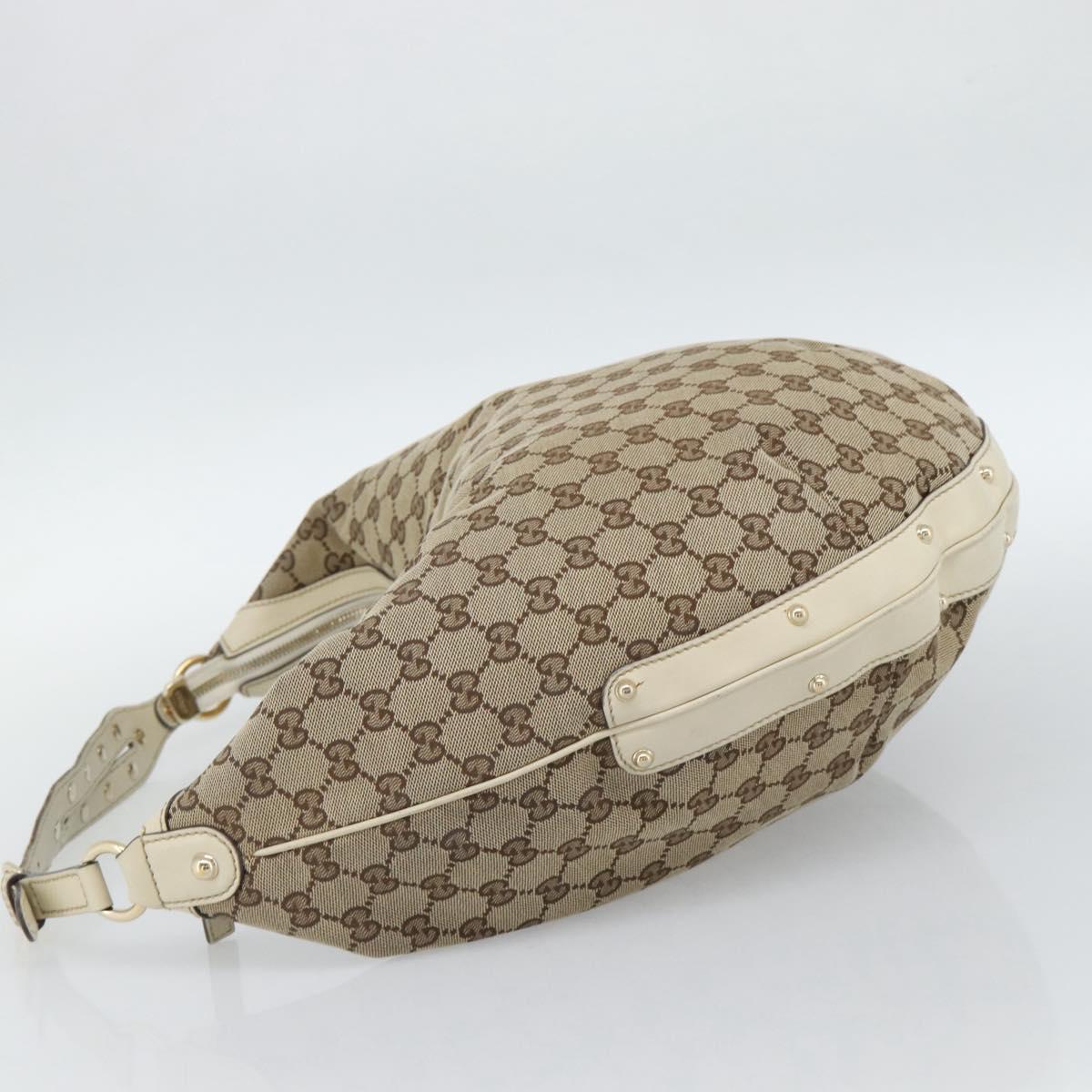 GUCCI GG Canvas Horsebit Shoulder Bag Beige Gold Auth 187999V