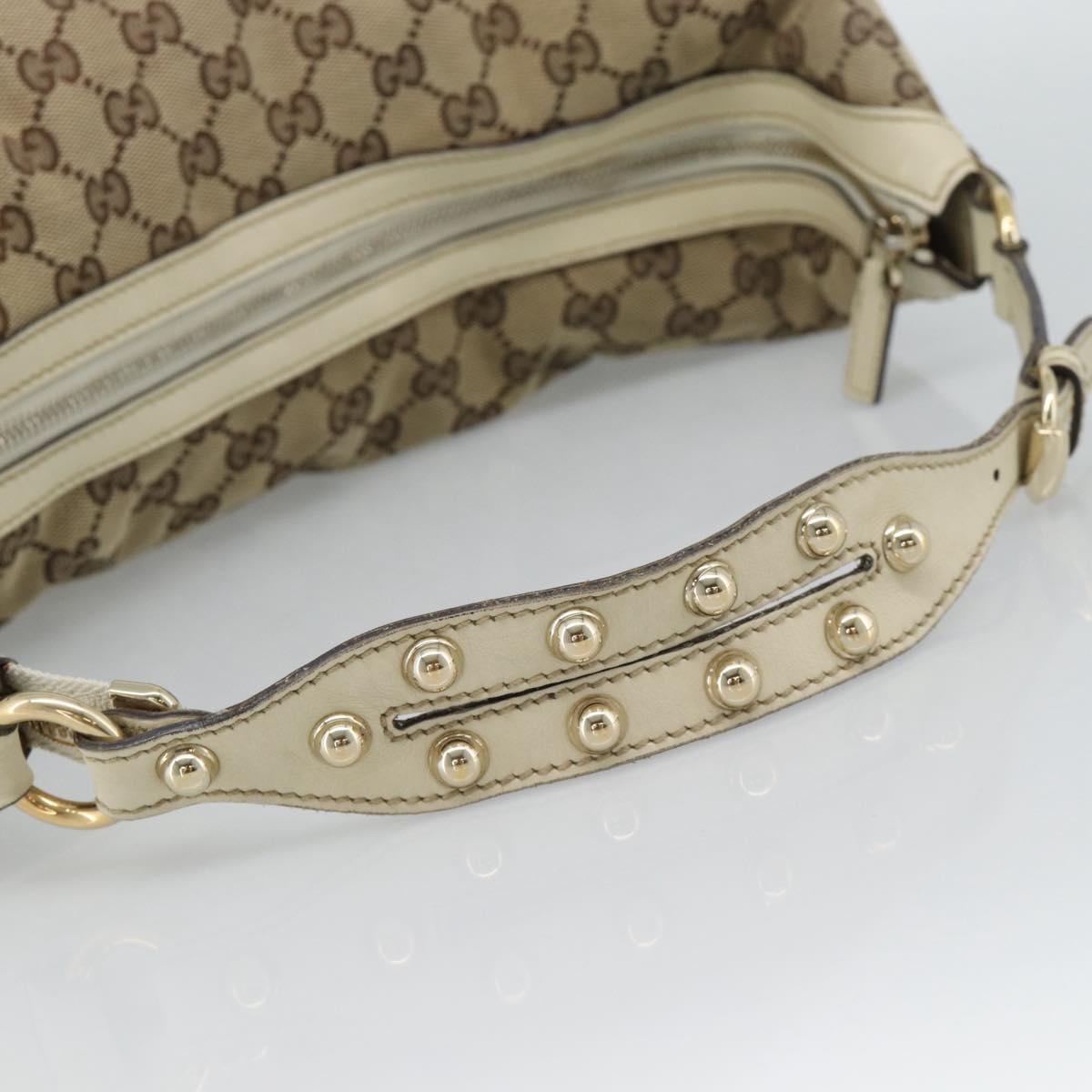 GUCCI GG Canvas Horsebit Shoulder Bag Beige Gold Auth 187999V