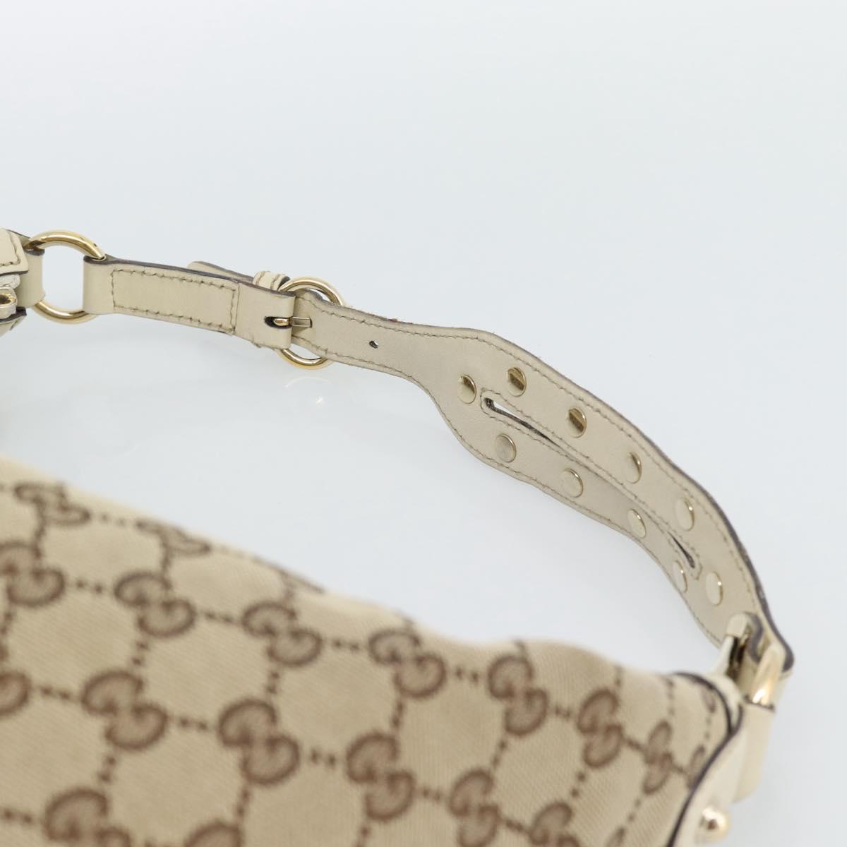 GUCCI GG Canvas Horsebit Shoulder Bag Beige Gold Auth 187999V