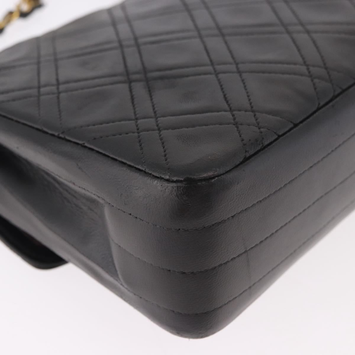 CHANEL Matelasse Chain Shoulder Bag Lamb Skin Black Gold CC Auth 188003A