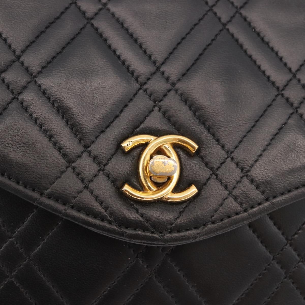 CHANEL Matelasse Chain Shoulder Bag Lamb Skin Black Gold CC Auth 188003A