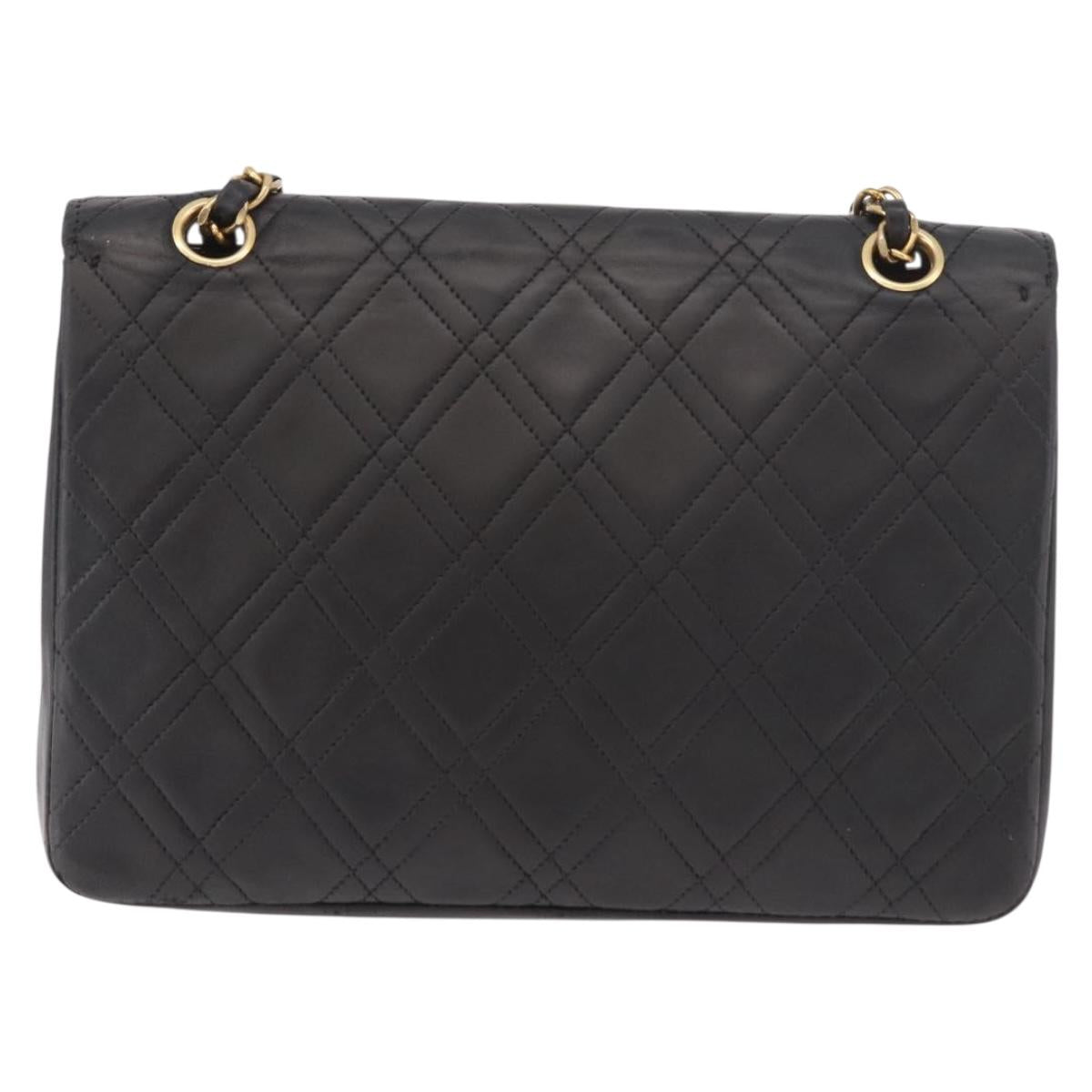 CHANEL Matelasse Chain Shoulder Bag Lamb Skin Black Gold CC Auth 188003A