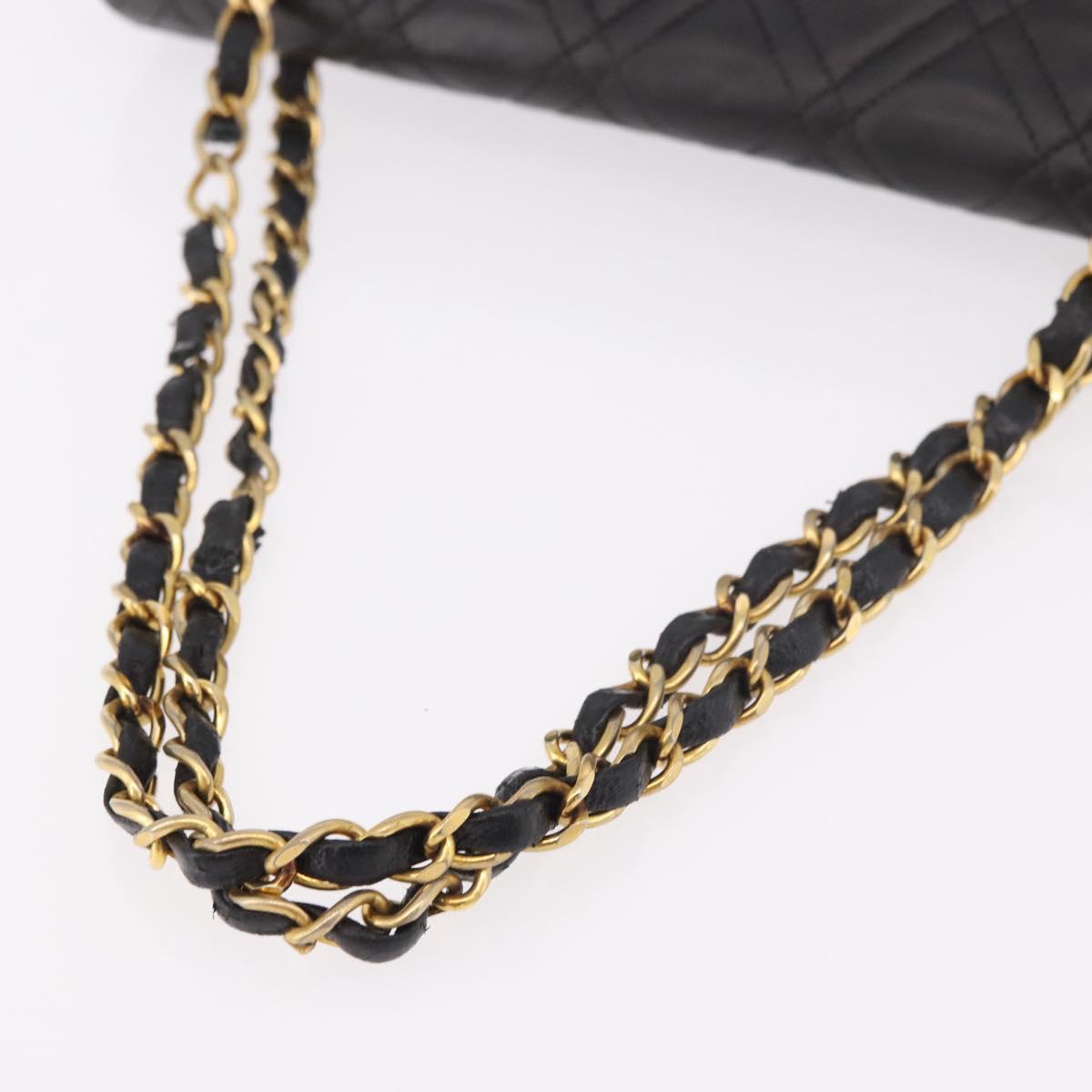 CHANEL Matelasse Chain Shoulder Bag Lamb Skin Black Gold CC Auth 188003A