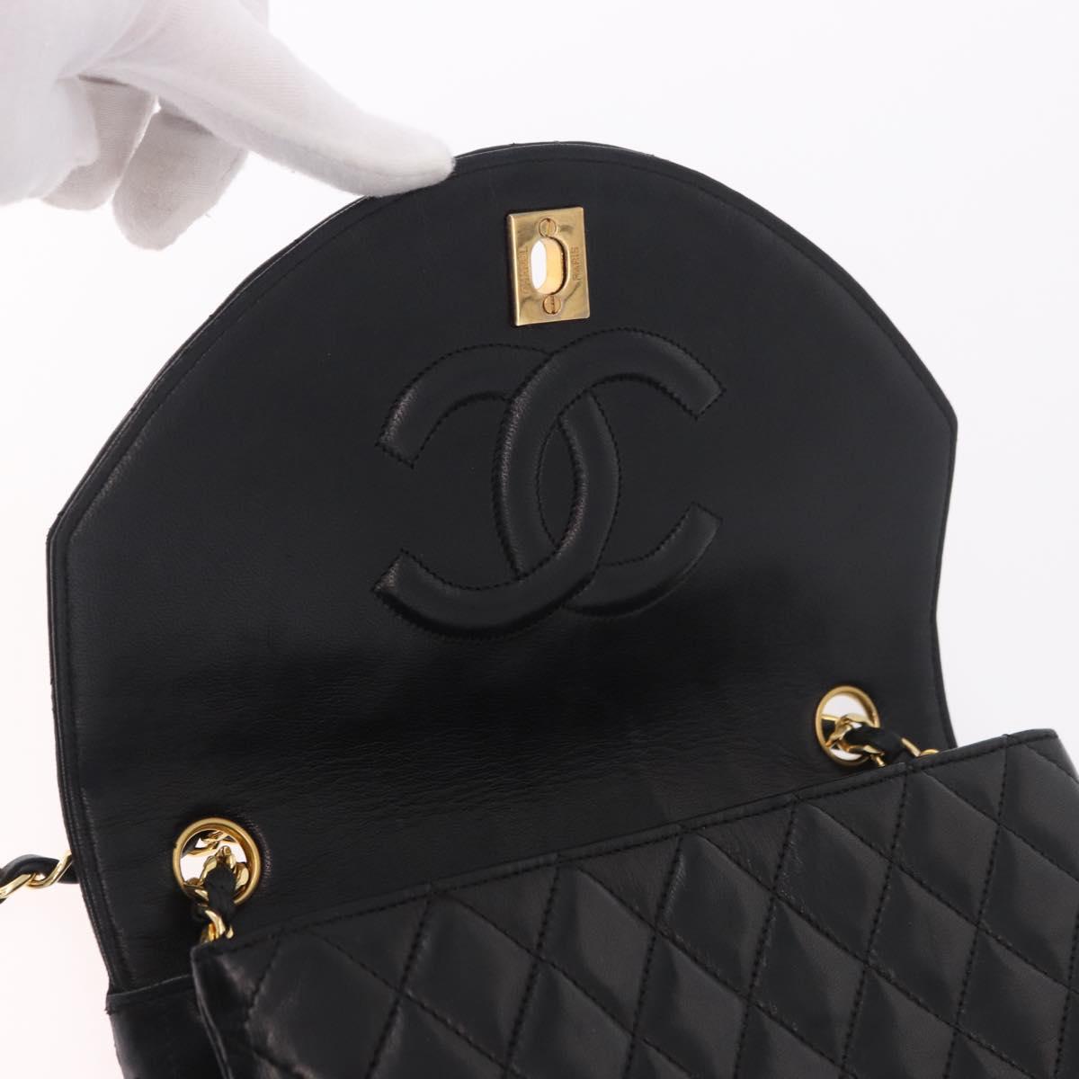 CHANEL Matelasse Chain Shoulder Bag Lamb Skin Black Gold CC Auth 188004M