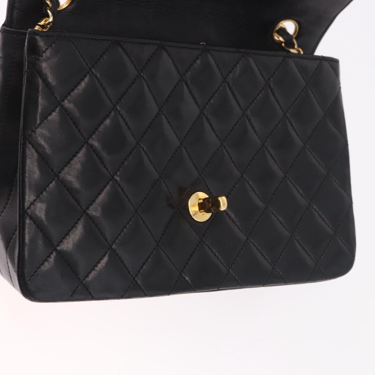 CHANEL Matelasse Chain Shoulder Bag Lamb Skin Black Gold CC Auth 188004M