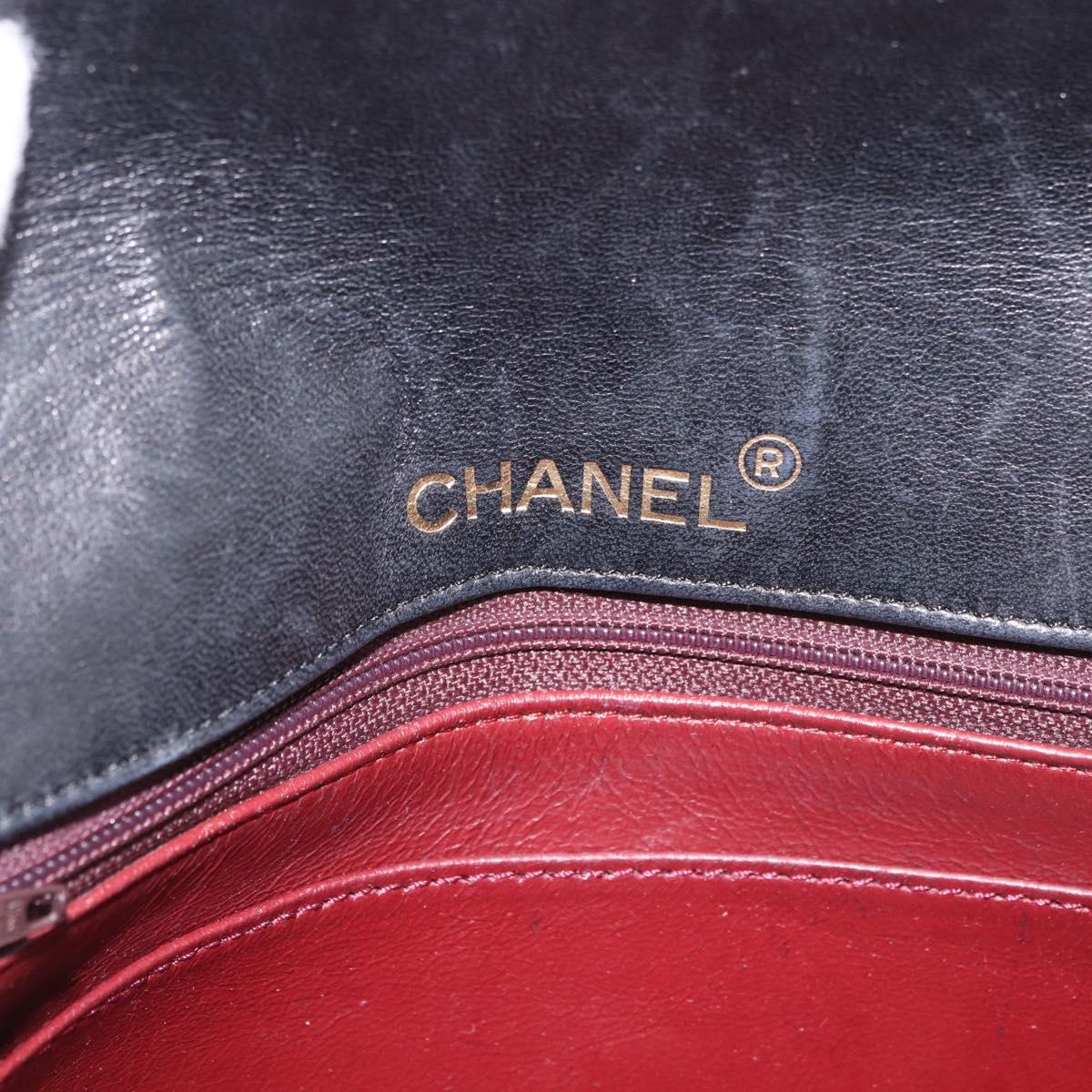 CHANEL Matelasse Chain Shoulder Bag Lamb Skin Black Gold CC Auth 188004M